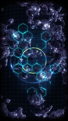 Wall Mural - A data screen style background of strange synthetic formations of undulating black organic looking material pulsating with glowing data glitch and interference effects.