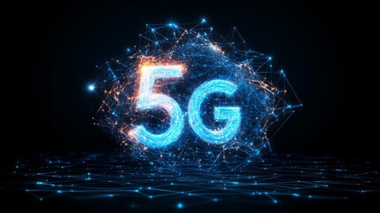 Poster - A blue and orange 5G symbol is displayed in a black background