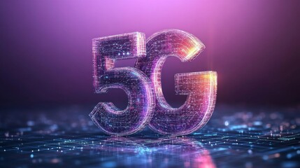 Poster - A 5G symbol made of colorful lights and wires