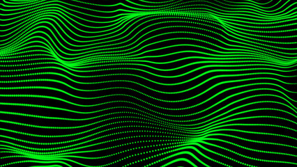 Poster - Abstract green dot line with a dynamic wave. Abstract digital particle and dot wave light abstract background, cyber, or technology background.