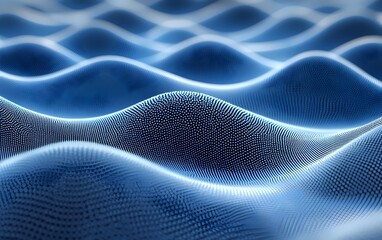 Poster - A dynamic abstract representation of blue digital waves created with dots, evoking a sense of movement and depth in a futuristic and high-tech atmosphere.