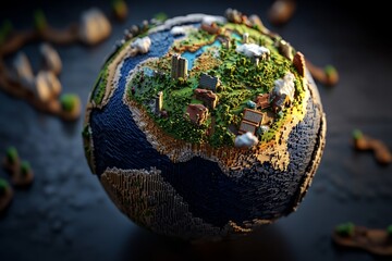 Poster - A pixel art globe with tiny, colorful continents and oceans, resembling a retro video game map