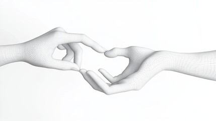 Poster - Elegant line art of intertwined hands, each finger and curve delicately drawn on white