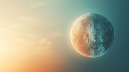 Wall Mural - a large planet is floating in space with a bright orange and blue sky