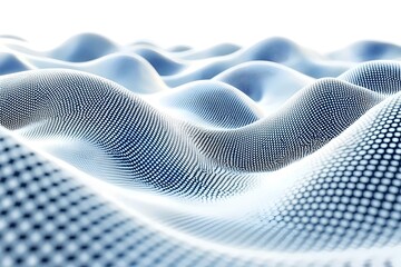 Poster - An abstract representation of flowing blue waves created from a grid of dots, evoking a sense of depth and movement in a serene, digital landscape.