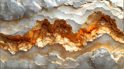 Poster - A stunning agate rock showcasing intricate layers of orange and white, featuring natural textures and sparkling crystalline formations.