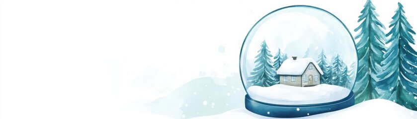 A whimsical snow globe showcasing a charming winter scene with a cozy house nestled among snow-covered trees.