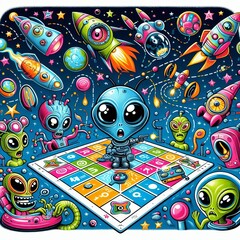 Poster - Alien Games A colorful illustration of alien games with strange