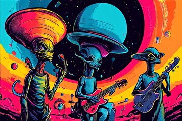 Poster - alien music a colorful illustration of alien music with strange