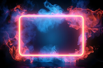 Wall Mural - Neon frame smoke fire glowing.