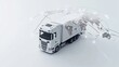 © Napasnan - White truck with global connection lines overlay, symbolizing international shipping, isolated on white
