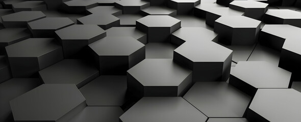 Poster - 3D render of a dark grey abstract background with a hexagonal pattern