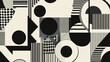 © Abubakar - Black and white retro geometric pattern with repeating circles, triangles, and squares and op-art elements into a visually dynamic vector background
