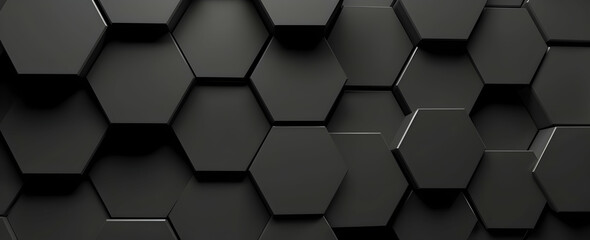 Poster - 3D render of a black hexagon pattern on a dark background