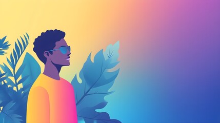 Poster - Man in Sunglasses Looking at a Beautiful Sunset