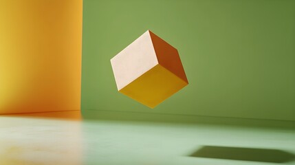 Poster - Abstract Geometric Shape Floating in Green and Yellow Background