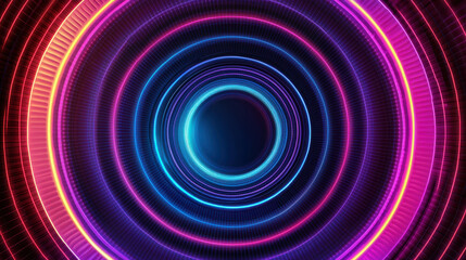 Poster - Abstract Dynamic Patterns of Radiating Circles in Neon Colors for Stunning Backgrounds and Visual Projects