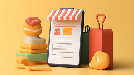 Poster - Online Shopping App Concept 3D Illustration   Smartphone with Shopping Bag and Gift Box