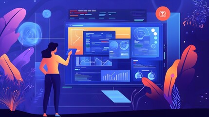 Poster - Woman Analyzing Data on Large Screen with Graphs and Charts