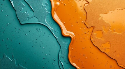 Poster - A blue and orange painting with a wet, textured surface