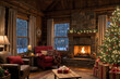© Derek Brumby - Cozy Winter Cabin Decorated for Christmas with Warm Fireplace and Festive Tree