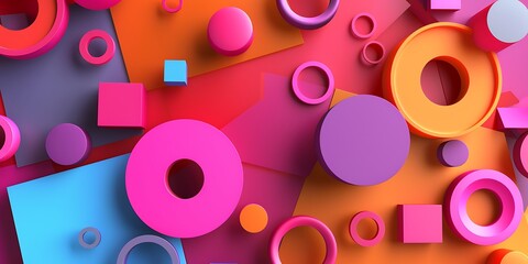 A smooth 3D loop animation of bright geometric shapes, with colorful circles and squares rotating in clean, attractive transitions