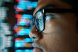 © mehaniq41 - Portrait of Startup Digital Entrepreneur Working on Computer, Line of Code Projected on Face and Reflecting in His Glasses. Neural network ai generated art