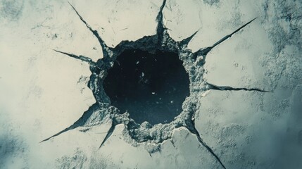 Poster - Cracked Surface with Deep Hole Revealing Darkness Below, Perfect for Illustrating Damage, Despair, and the Concept of Hidden Depths in Various Creative Projects