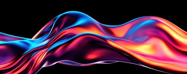 Wall Mural - colorful abstract energy waves with glowing neon lines, fluid motion on black background, futuristic