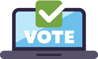 Poster - online voting concept with a laptop displaying a vote button and a check mark, symbolizing a success