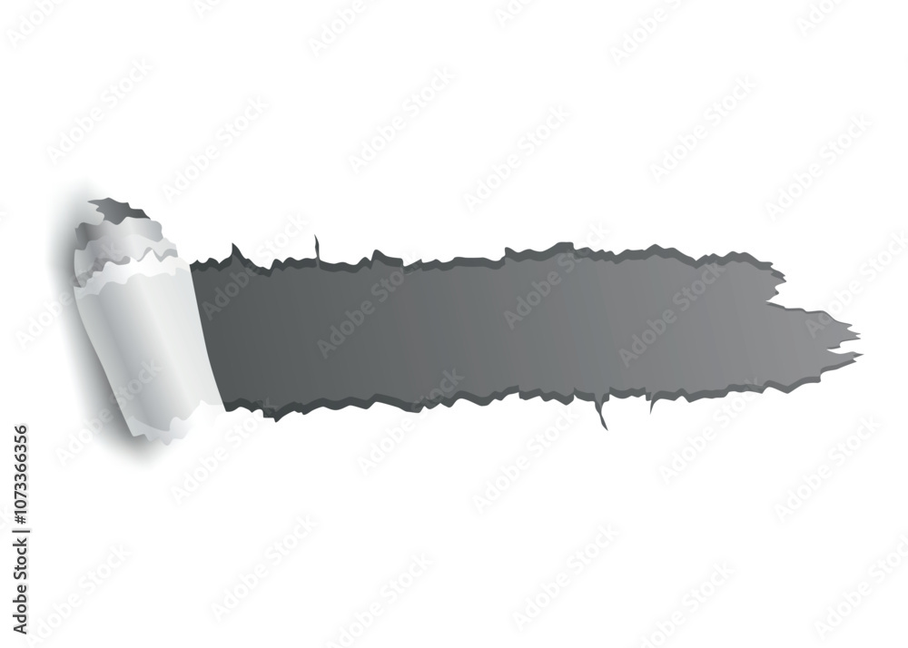 Paper hole of gray torn paper. Torn sides over dark paper background ...