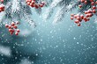 © Leo Rohmann - Frosted evergreen sprigs with bright red berries and snowflakes creating a serene winter scene perfect for festive and seasonal holiday themes