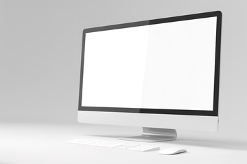 Poster - Minimalist desktop computer setup with white blank screen