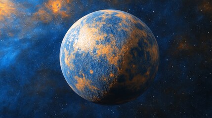 Poster - A blue and orange planet in space