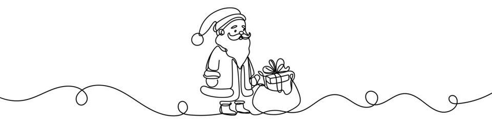 Wall Mural - continuous line drawing santa claus. christmas illustration vector.