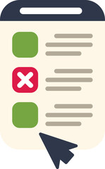 Poster - cursor clicking on a digital tablet screen with online survey form, checklist with checkboxes, takin