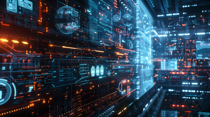 Poster - interactive ar screen displaying layers of secure cloud storage, floating security protocols, and en