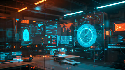 Poster - Interactive AR screen displaying layers of secure cloud storage, floating security protocols, and encrypted database icons for data protection management.