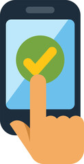 Poster - hand is holding a smartphone and tapping a green check mark button