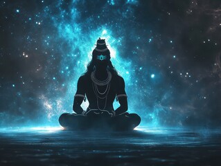 Wall Mural - cosmic energy radiating through shiva, seated in a peaceful lotus pose, his divine presence bringing