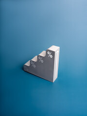 Poster - rise arrow and percentage icon on white stairway as bar graph chart steps, isolated on blue backgrou