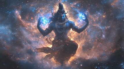 Wall Mural - mythological shiva performing his cosmic dance, channeling the forces of creation and destruction, h