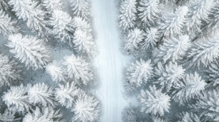 Poster - A snowy forest with a road running through it