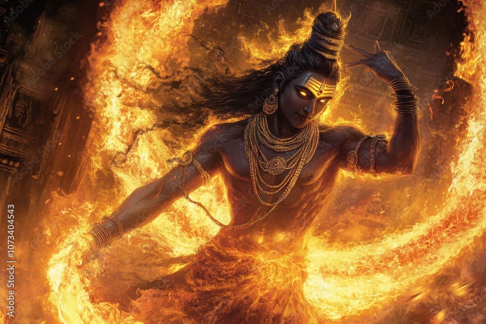 Shiva in his mythological dance of destruction, his powerful form ...
