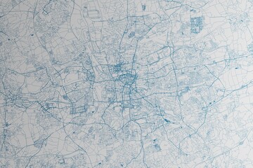 Wall Mural - Map of the streets of Dortmund (Germany) made with blue lines on white paper. 3d render, illustration