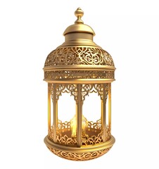 Fototapete - 3D Ramadan lantern with a golden color, on a white background
