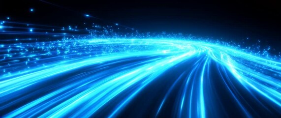 Aufkleber - Futuristic blue fiber optics on dark background representing fast data transmission : Generative AI