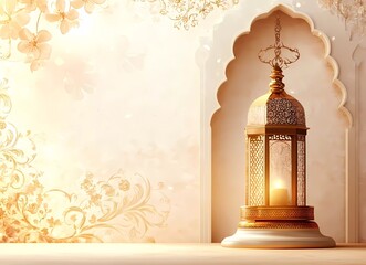 Leinwandbilder - Eid Mubarak and Ramadan Kareem greetings with an Islamic lantern, podium stage design background for product display. 