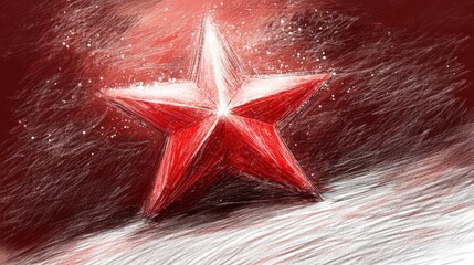 Poster - Simple red and white doodle of Christmas lights and a star, created with minimal, clean strokes.
