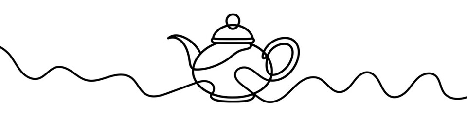 Wall Mural - Minimalist continuous line drawing of teapot, symbolizing simplicity and elegance in tea culture